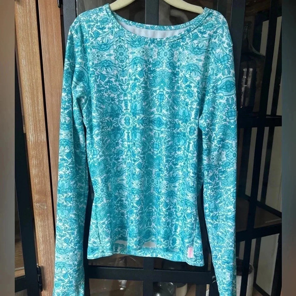 Seafolly girls rashguard swimsuit top aqua turquoise paisley print tween 12 - Picture 1 of 5